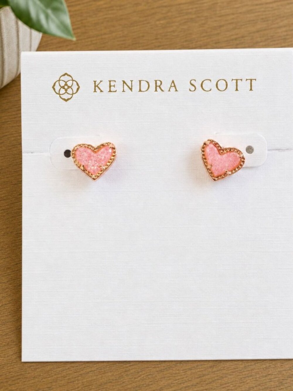 Kendra Scott Ari Heart Rose Gold Pink Drusy Stud Earrings
